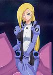  bad_id bad_pixiv_id blonde_hair blue_eyes bodysuit breasts earrings gundam gundam_g_no_reconguista highres jewelry large_breasts long_hair looking_at_viewer m_(masa11051105) mick_jack one_eye_closed solo space very_long_hair 