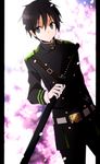  black_eyes black_hair cosplay hyakuya_yuuichirou hyakuya_yuuichirou_(cosplay) kirito male_focus military military_uniform owari_no_seraph sword sword_art_online tsukimori_usako uniform weapon 