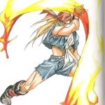  axl_low bandana blonde_hair boots chain denim denim_shorts fingerless_gloves fire gloves guilty_gear lowres male_focus manly official_art scan shirt shorts solo tied_shirt vest 