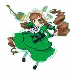  blush brown_hair dress drill_hair hairband heterochromia kanikama long_hair rozen_maiden solo suiseiseki very_long_hair watering_can 