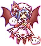  bat_wings creature dress hat kedama mob_cap pink_dress remilia_scarlet silver_hair simple_background solid_circle_eyes solo thighhighs tilde_(ice_cube) touhou white_background wings zettai_ryouiki 