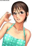  brown_eyes brown_hair glasses halterneck looking_at_viewer necktie original parted_lips polka_dot rimless_eyewear ryu_(ryu's_former_site) short_hair solo upper_body 