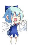  1girl :d bad_id bad_pixiv_id barefoot chibi cirno closed_eyes happy hebereke_black open_mouth smile solo touhou wings 