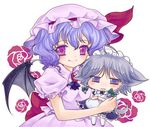  animal_ears bat_wings braid chibi dog_ears dog_tail fang hat inu_sakuya iris_anemone izayoi_sakuya lavender_hair multiple_girls purple_eyes red_eyes remilia_scarlet short_hair silver_hair tail touhou twin_braids wings 