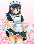  alternate_costume blue_eyes blue_hair blush choker hat hikari_(pokemon) long_hair maid maid_headdress panties pantyshot pink_panties pokemon pokemon_(anime) solo thighhighs tsumitani_daisuke underwear 