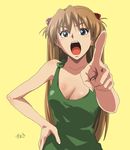  artist_request blush breasts cleavage highres large_breasts long_hair neon_genesis_evangelion pointing red_hair solo souryuu_asuka_langley tank_top 