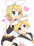  1girl blonde_hair blue_eyes brother_and_sister headset kagamine_len kagamine_rin siblings twins usashiro_mani vocaloid 