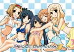  akiyama_mio bikini closed_eyes fujieda_miyabi hirasawa_yui hug k-on! kotobuki_tsumugi multiple_girls nakano_azusa sitting smile swimsuit tainaka_ritsu v 