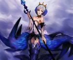  armor armored_dress bad_id bad_pixiv_id blue_eyes boots breasts choker crown dress elbow_gloves feathers gloves gwendolyn hat medium_breasts odin_sphere polearm roncele short_hair spear strapless strapless_dress thigh_boots thighhighs weapon white_hair wings 