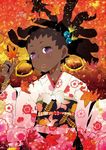  black_hair dark_skin earrings hairlocs hamamoto_ryuusuke japanese_clothes jewelry kimono leaf lips locks purple_eyes solo 