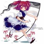  hair_bobbles hair_ornament iris_anemone onozuka_komachi red_eyes red_hair scythe short_hair solo touhou two_side_up 