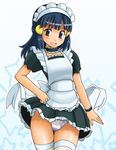  alternate_costume blue_eyes blue_hair blush choker front-print_panties hat hikari_(pokemon) long_hair maid maid_headdress panties pantyshot pokemon pokemon_(anime) print_panties solo thighhighs tsumitani_daisuke underwear 