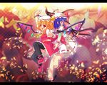  barefoot chain cuffs etogami_kazuya feet flandre_scarlet handcuffs hat letterboxed mob_cap multiple_girls remilia_scarlet siblings sisters thighhighs touhou wallpaper wings 
