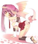  bad_id bad_pixiv_id bat_wings bulge demon_boy demon_wings detached_sleeves horns long_hair male_focus necktie nemunemu_(candy_paddle) orange_eyes original otoko_no_ko panties pantyshot polka_dot purple_hair ribbon skirt solo tail thighhighs underwear wings 