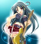  belt breasts gaku_buru garter_belt guitar hair_ornament instrument jewelry komone_ushio large_breasts long_hair midriff musical_note necklace open_mouth pink_eyes skirt skirt_hold solo sparkle thighhighs 