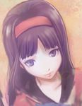  amagi_yukiko bad_id bad_pixiv_id black_hair hairband long_hair lowres persona persona_4 school_uniform smile solo y-chan 