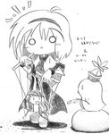  :p :x alice_margatroid bad_id bad_pixiv_id bird chibi cosplay greyscale kamishirasawa_keine kamishirasawa_keine_(cosplay) monochrome nib_pen_(medium) o_o penguin puppet soyanrai tongue tongue_out touhou traditional_media translated 