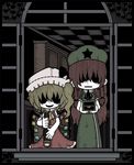  flandre_scarlet genkidaun hong_meiling multiple_girls no_eyes telescope touhou window 