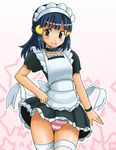  alternate_costume blue_eyes blue_hair blush choker hat hikari_(pokemon) long_hair maid maid_headdress panties pantyshot pokemon pokemon_(anime) solo striped striped_panties thighhighs tsumitani_daisuke underwear 