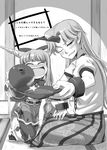  alcohol blush chain cuffs cup drunk greyscale horn horns hoshiguma_yuugi ibuki_suika kanami_yuu long_hair monochrome multiple_girls pointy_ears sakazuki sake shackles touhou 