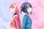  back-to-back guu_(msnan) hayate_no_gotoku! katsura_hinagiku long_hair multiple_girls nishizawa_ayumu pink_hair school_uniform yellow_eyes 