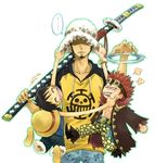  894 eleven_supernova eustass_captain_kid hat lowres male_focus monkey_d_luffy multiple_boys one_piece sword trafalgar_law weapon 