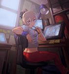  ass bad_deviantart_id bad_id blonde_hair blue_eyes copyright_request looking_back pen recursion saejin_oh short_hair solo 