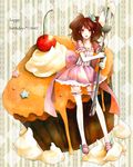  bad_id bad_pixiv_id cupcake flower food fork gloves hair_flower hair_ornament kujikawa_rise legs lolita_fashion oversized_object persona persona_4 red_hair smile solo tayako thighhighs twintails 