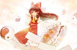  bad_id bad_pixiv_id bow brown_eyes brown_hair chaba_(hortensia) detached_sleeves gohei hakurei_reimu long_hair ofuda solo touhou yin_yang 