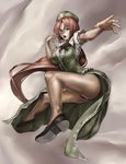  black_panties blue_eyes braid breasts china_dress chinese_clothes dress foreshortening hands hat hong_meiling jumping large_breasts legs long_hair matsutake_umeo panties red_hair solo star touhou underwear very_long_hair 