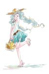  1girl bag belt chawan_fukasu cloud_hair dress hat high_heels highres jewelry long_hair multicolored_hair necklace nia_teppelin open_mouth shoes solo sun_hat sundress tengen_toppa_gurren_lagann twintails 