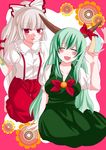  blush ex-keine fujiwara_no_mokou horns kamishirasawa_keine multiple_girls n-mix ribbon touhou 