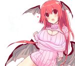  alternate_costume bat_wings breast_hold breasts cleavage_cutout demon_girl demon_tail dress head_wings heart koakuma large_breasts long_hair looking_at_viewer low_wings meme_attire open-chest_sweater open_mouth pandamonium red_eyes red_hair ribbed_sweater sketch solo sweater sweater_dress tail touhou turtleneck when_you_see_it wings 