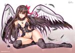  akemi_homura akuma_homura arm_support ass_visible_through_thighs bare_shoulders black_gloves black_hair black_legwear black_panties blush bow breasts cameltoe dark_orb_(madoka_magica) detached_collar elbow_gloves feathers full_body gloves hair_bow hairband long_hair looking_at_viewer mahou_shoujo_madoka_magica mahou_shoujo_madoka_magica_movie md5_mismatch medium_breasts navel oni-noboru panties pink_eyes red_hairband smile solo spoilers thighhighs underwear wings 