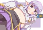  1girl blush breasts cameltoe elf elnowar_seylan endro! looking_at_viewer naruse_mai pointy_ears purple_eyes purple_hair small_breasts smile solo 