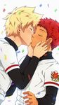  2boys bacchikoi! blonde_hair blush child eyes_closed kanada_toshu kiss male_focus mikkoukun multiple_boys red_hair short_hair simple_background yanai_ichiru yaoi 