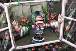  :d closed_eyes corset cross cyclops detached_sleeves flower green_hair hair_flower hair_ornament hairclip happy heart lotus_(ray-k) one-eyed open_mouth open_window original outstretched_arms plant ray-k ribbon short_hair smile solo spread_arms vines window 