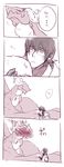  1girl 4koma angel_(drag-on_dragoon) blush caim comic drag-on_dragoon drag-on_dragoon_1 fire hand_kiss hetero highres kiss monochrome nii 