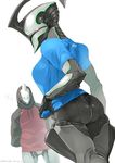  1girl android ario ass duplicate excalibur_(warframe) hood hoodie nyx_(warframe) see-through_silhouette shirt t-shirt warframe 