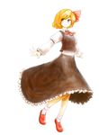  azumaya_toushirou blonde_hair blouse frilled_skirt frills hair_ribbon highres outstretched_arms red_eyes ribbon rumia short_hair skirt smile spread_arms touhou vest 