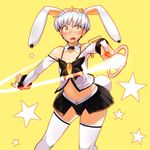  animal_ears blush bunny_ears bunny_tail crossdressing detached_sleeves fukumaaya magical_girl male_focus original otoko_no_ko short_hair solo tail thighhighs tiara yellow_eyes 