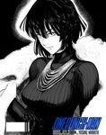  1girl :) breasts fubuki_(one-punch_man) fubuki_(onepunch_man) large_breasts lips looking_at_viewer monochrome murata_yuusuke necklace official_art one-punch_man onepunch_man ribbed_sweater short_hair turtleneck 