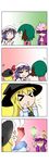  &gt;_&lt; 4girls 4koma :o absurdres anger_vein animal_ears blonde_hair blue_hair bowing chibi closed_eyes comic crescent fang fang_out gem gradient gradient_background green_hair hair_ribbon hands_on_own_cheeks hands_on_own_face hat highres in_the_face inhaling kasodani_kyouko kirisame_marisa mob_cap multiple_girls musical_note open_mouth patchouli_knowledge purple_hair rakugaki-biyori remilia_scarlet ribbon shaded_face silent_comic smile solid_oval_eyes sweatdrop touhou tress_ribbon witch_hat 