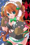  animal_ears bear bear_ears bear_girl bear_paws blue_eyes blush breasts brown_hair cleavage gloves kamiyoshi_rika long_hair looking_at_viewer maid_headdress medium_breasts paw_gloves paws smile solo translated twintails yuri_kuma_arashi yurigasaki_lulu 