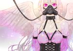  choker corset cross gas_mask long_hair mask red_eyes sennro solo source_request strap white_hair wings 