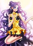  bare_legs bishoujo_senshi_sailor_moon blue_eyes bow choker full_body hair_bun jewelry long_hair luna_(sailor_moon) luna_(sailor_moon)_(human) necklace purple_hair ribbon_choker shoes skirt smile solo tomomiya very_long_hair wavy_hair yellow_bow yellow_choker yellow_skirt 