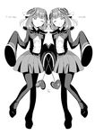  arami_o_8 attraction-m_(lolo) blush heart hearts light_persona magical_girl magical_girl_apocalypse mahou_shoujo_of_the_end repulsion-m_(coco) ribbon short_hair siblings skirt thighhighs twins very_long_sleeves wink 