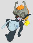  1girl big_belly black_skin blonde_hair blue_skin blush breasts collarbone full_body gradient_hair grey_background helmet highres imp large_breasts looking_at_viewer midna multicolored_hair navel nintendo nipples open_mouth orange_hair pointy_ears pregnant red_eyes short_hair simple_background slugbox solo the_legend_of_zelda the_legend_of_zelda:_twilight_princess tongue tongue_out two-tone_skin yellow_sclera 