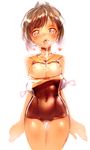  arms_at_sides breasts brown_eyes brown_hair collarbone cowboy_shot cum cum_in_mouth cum_on_body cum_on_tongue cum_on_upper_body highres i-401_(kantai_collection) kantai_collection lips looking_at_viewer medium_breasts name_tag open_mouth oral ponytail pov rondo_bell sailor_collar school_swimsuit short_hair simple_background solo swimsuit swimsuit_under_clothes tan tongue 