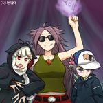  3girls >:) ahoge akebono_(kancolle) alternate_costume bell commentary_request dated flower grey_eyes grey_hair hair_bell hair_flower hair_ornament hairclip hamu_koutarou hat jacket jingle_bell jun'you_(kancolle) kantai_collection long_hair magatama multiple_girls open_mouth purple_hair red_eyes remodel_(kantai_collection) side_ponytail sketch smile sunglasses swag sweater thug_life v-shaped_eyebrows yuudachi_(kancolle) 